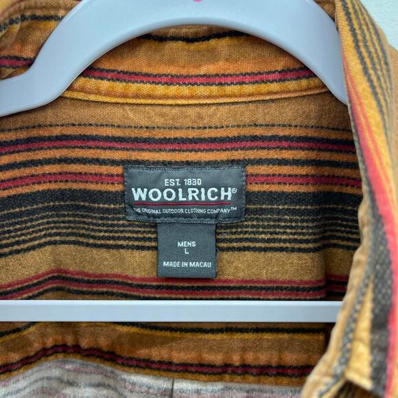 Woolrich Flannel Orange Sunset Bark Blanket Stripe Button Up LS Shirt Style 6579 - Picture 6 of 8